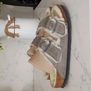 Birkenstock Gray Shearling Suede Sandals